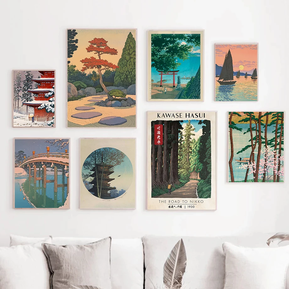 Japanese Mountain Village Sunset Glow Kawase Hasui Posters Forest Road Prints Canvas Painting Wall Art Pictures Home Room Decor