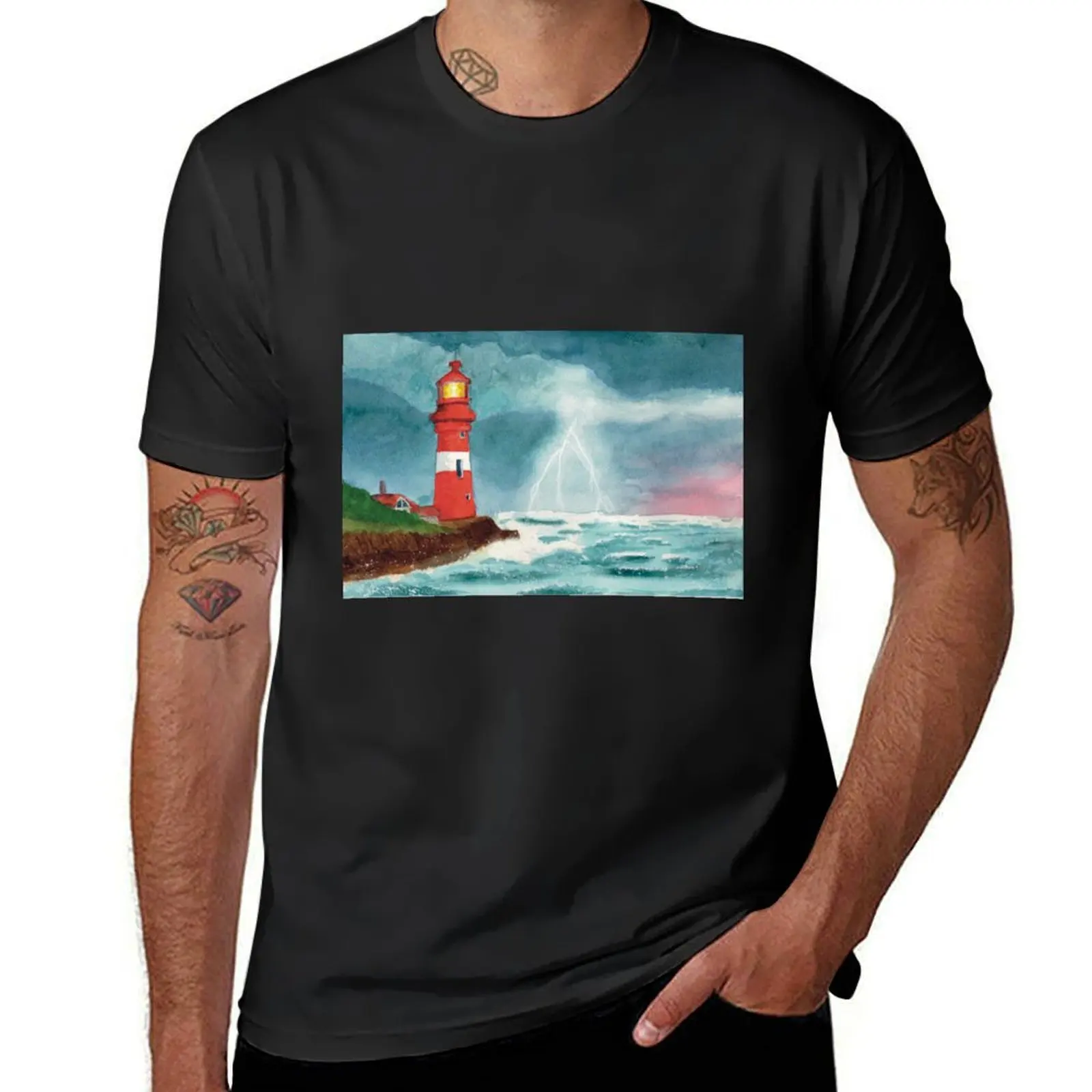 Stormy sea at Hasting point lighthouse T-Shirt sublime boys whites customizeds tees mens champion t shirts