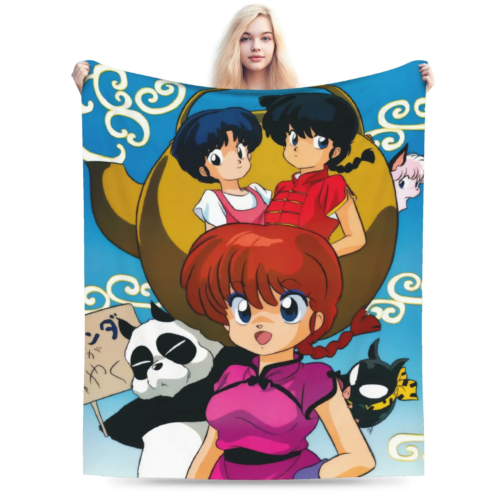 Ranma Japanese Anime Blanket Velvet Decoration  Portable Lightweight Throw Blankets for Home Bedroom Bedspread
