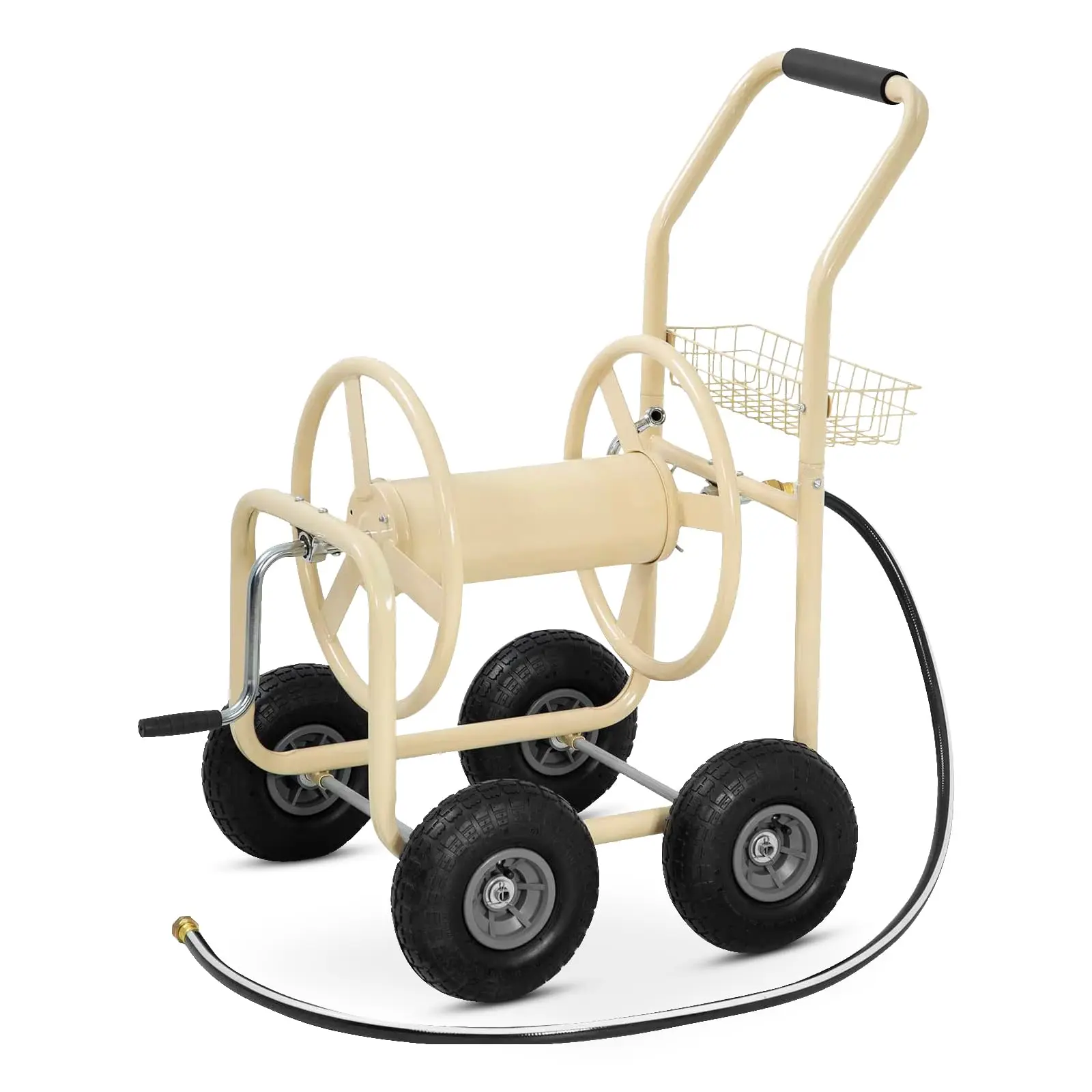 Hose Reel Cart, Hold Up to 300 ft of 5/8’’ Hose, Heavy Duty Garden Water Hose Cart with 4 Wheels, Powder-coated Steel