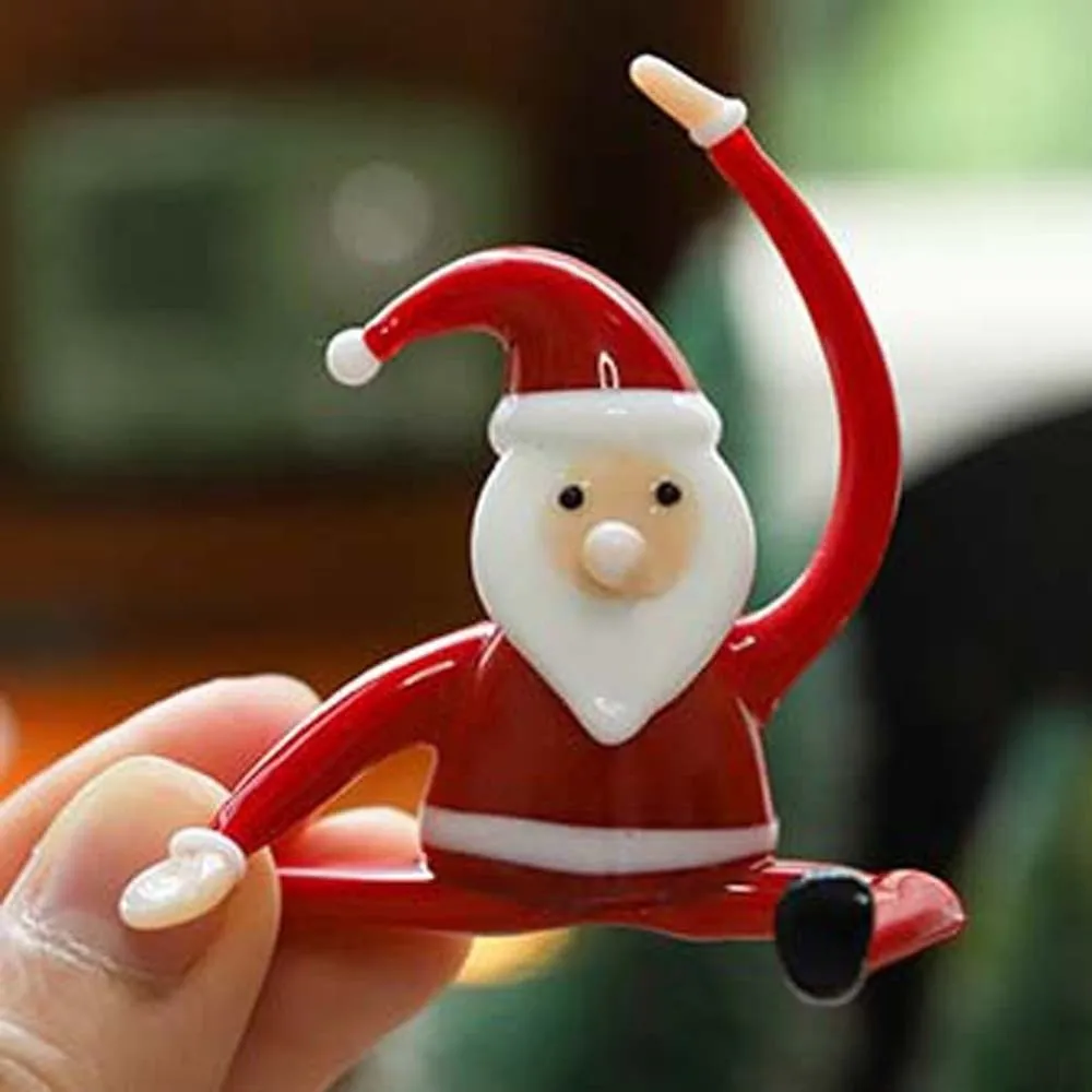 Handcrafted Glass Yoga Santa Lampwork Exquisite Handmade Glass Ornament Glossy Delicate Miniature Christmas Figurine