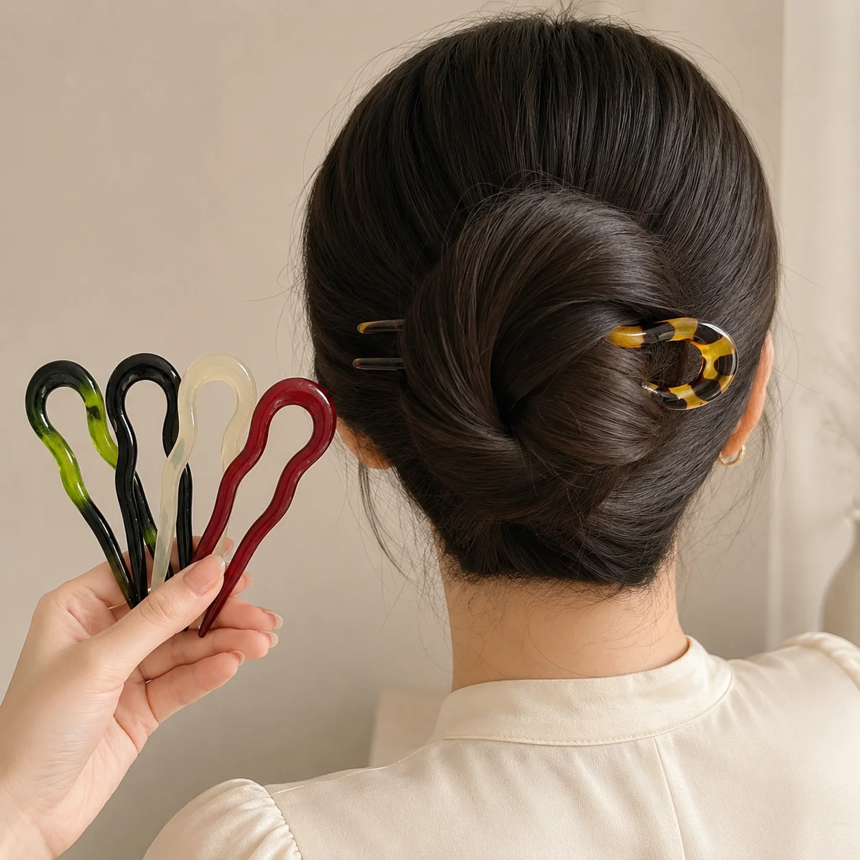 Horquilla para el Cabello en Forma de U, Pinza para el Cabello para Mujer, Uso Diario, Acrílico, Acetato, con Patrón, Accesorios para Peinar el Cabello para Niñas y Damas