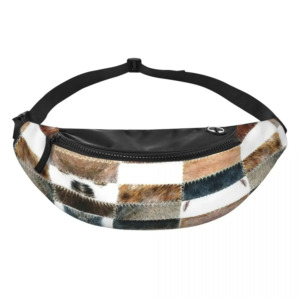 Cowhide Patchwork Texture Fanny Pack for Women Fashion Animal Fur Leather Crossbody Waist Bag Cycling Camping Phone Money Pouch