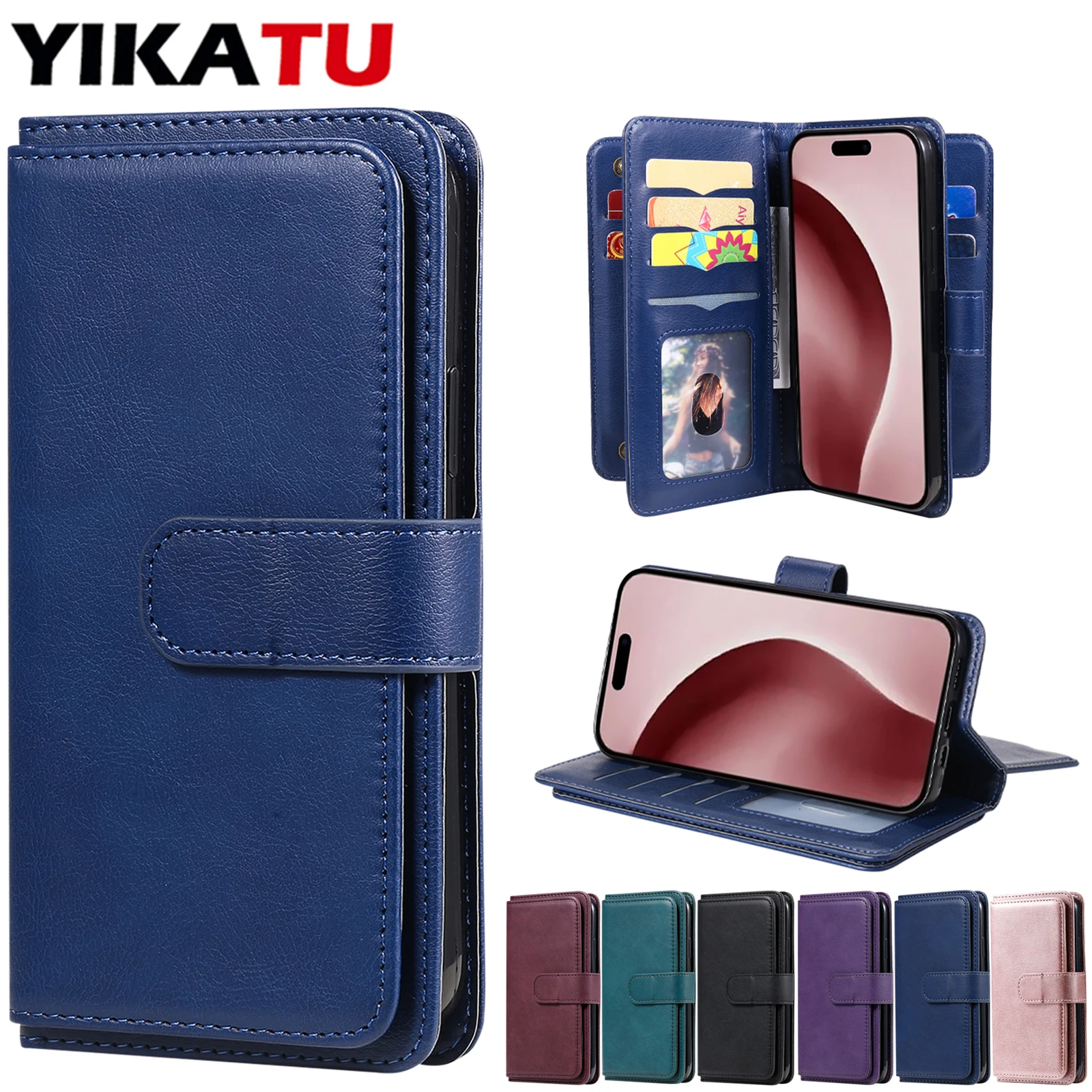 

Leather Wallet Case For iPhone 11 12 13 16 17 Pro Max 12 13 mini 14 15 Plus 16E Protect Funda Magnetic Kickstand Phone Cover