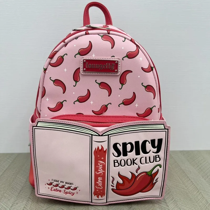 

Hot New Loungefly Disney Spicy Book Club Chili Theme Backpack Cute Pink Leather Backpack Children'S Backpack Girls' Casual Bag