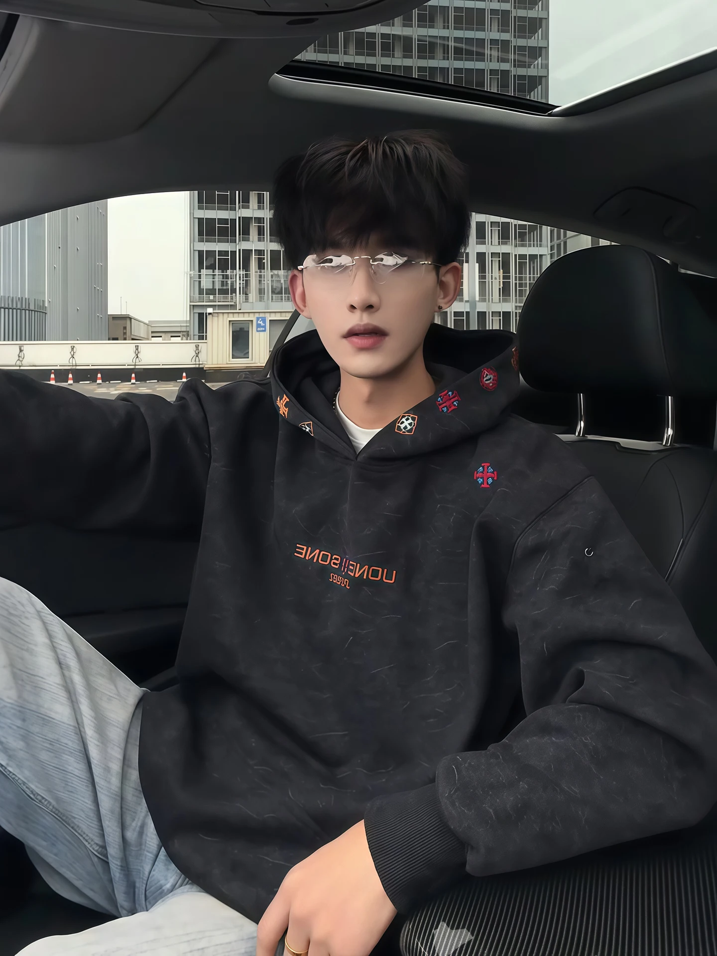 

Мужская утепленная толстовка с вышивкой и эффектом тай-дай, 520 г, на флисовой подкладке, осенне-зимняя, высококачественная, стильная куртка