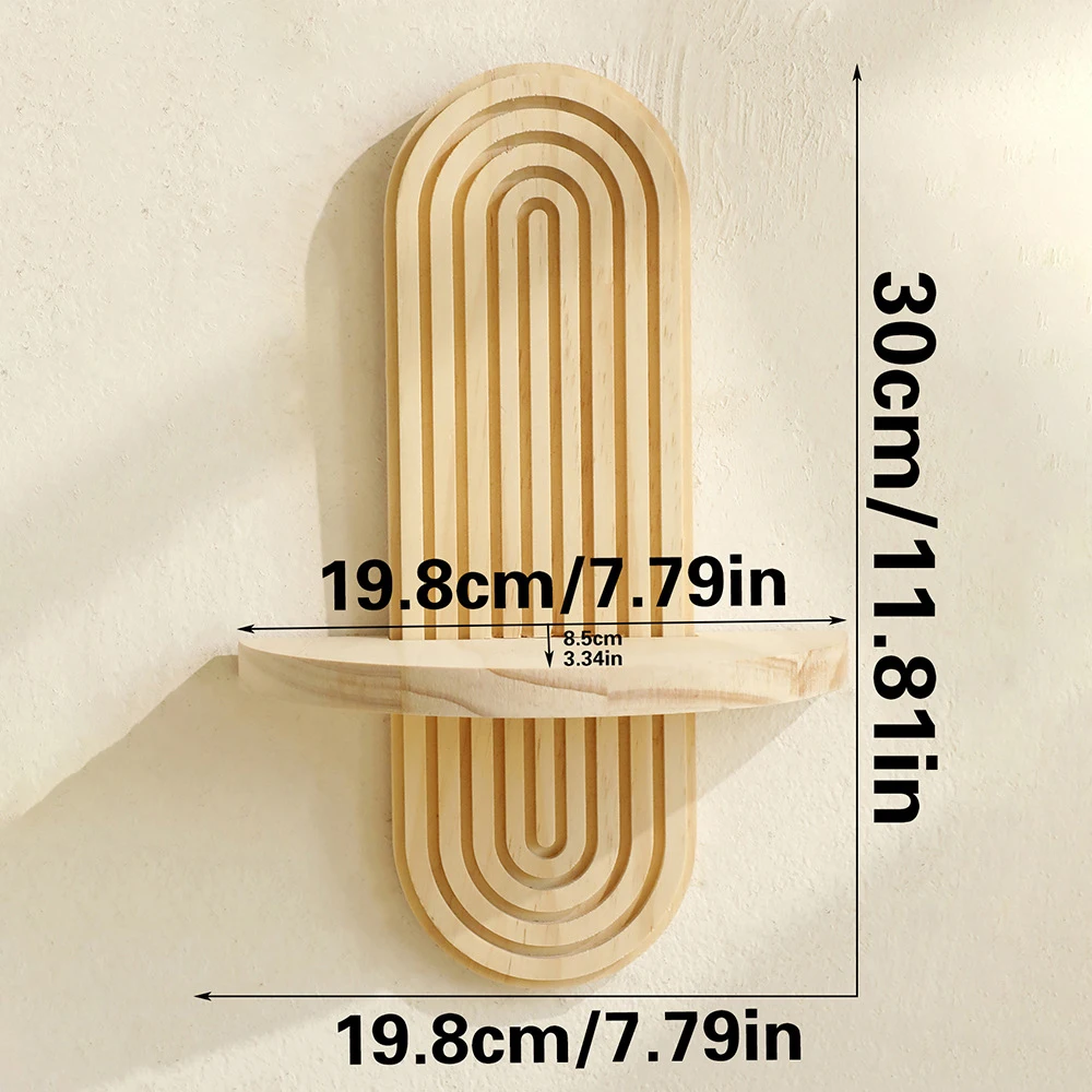 1/2-stufiges Holz-Bogenwandregal, schwebende Regale, rustikales Holz-Aufbewahrungsregal für Pflanzen & Kerzen, Wanddekoration für Zuhause – Detail 5
