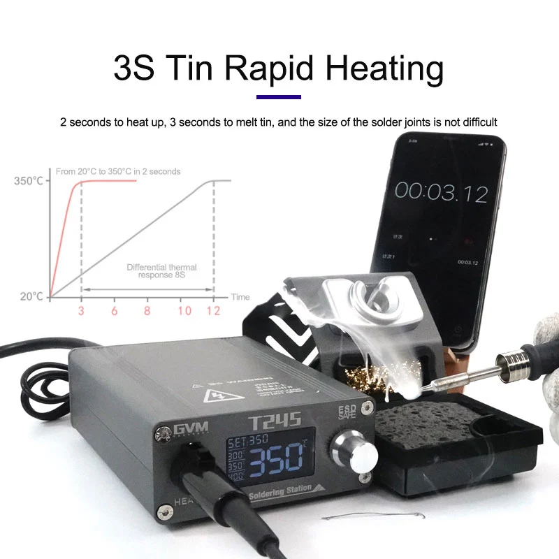 GVM T245 Soldering Station 130W 3S Tin Rapid Heating Intelligent Constant Temperature For Mobile Phone Repair Welding Tools