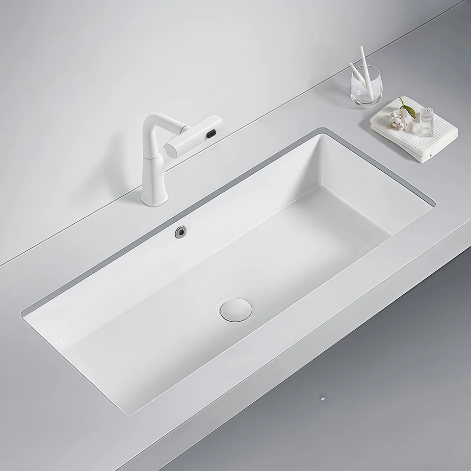 Large Rectangular Ceramic Undermount Bathroom Sink Under Counter Porcelain Wash Basin Modern Vanity Basin Household Sanitary Fix