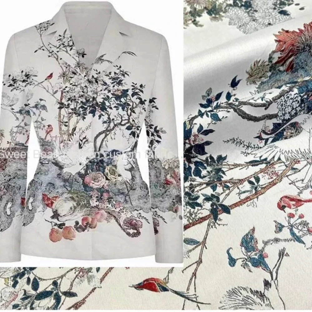 

125x145 см белая тканая жаккардовая ткань полиэфирный материал для шитья одежды парча Cheongsam пальто ткань ткани