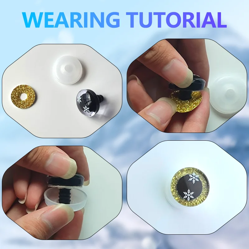 20 piezas de ojos de copo de nieve brillantes 3D, ojos tridimensionales, ojos de muñeca, ojos de imitación de animales, accesorios de juguete DIY