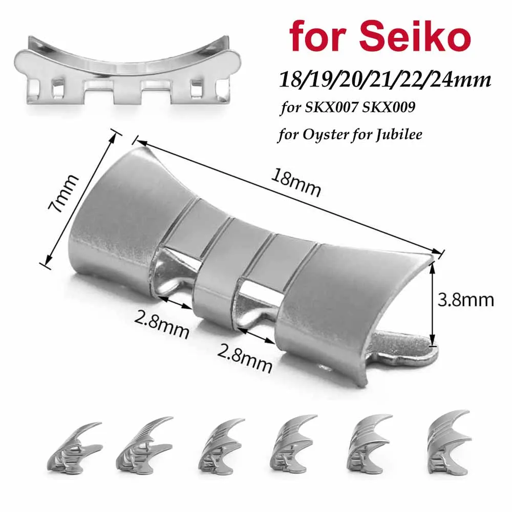 18/19/20/21/22/24mm Stainless Steel Strap Connectors for Seiko SKX007 SKX009 for Oyster for Jubilee Curved End Link Band Adapter