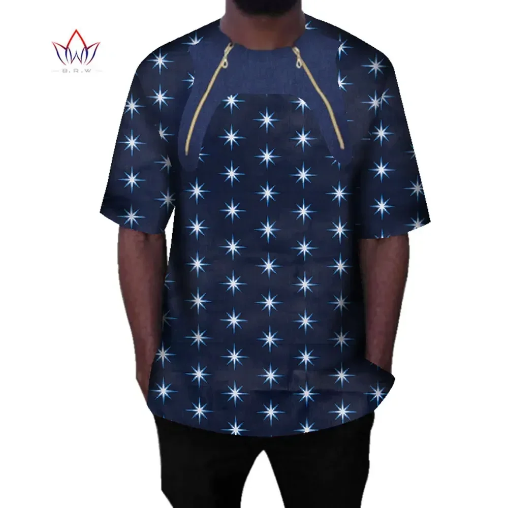 

BintaRealWax Summer African Men Shirt Traditional Print Cotton African Clothing Dashiki Pachwork Fabric Men Wedding Shirt WYN393