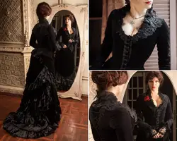 Historical Velvet Victorian Wedding Dress with Jacket Bustle Crimson Peak Black Gothic Wedding Gown Women Costume Customized