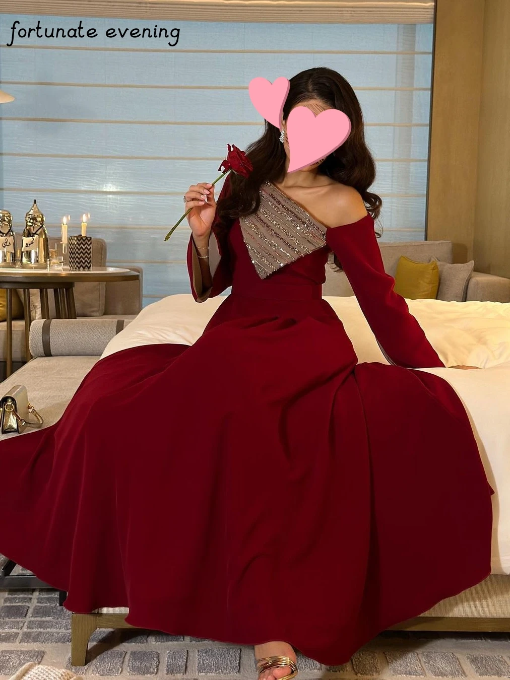 Glücklicher Abend elegante Vintage süße sexy rote Pailletten eine Schulter a-Linie formelle Gelegenheit Ballkleid Abend Party kleider