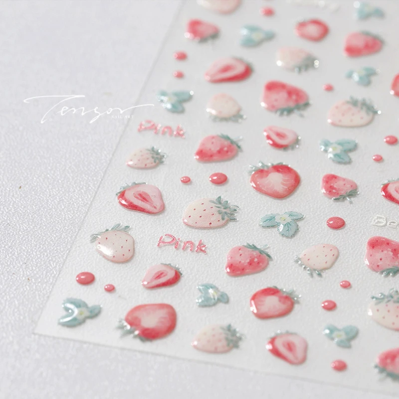 Strawberry Flowers Lovely 3D Jelly Self Adhesive Nail Art Sticker Cute Rabbit Bowknot Fruits 5D Reliefs Manicure Decal Wholesale