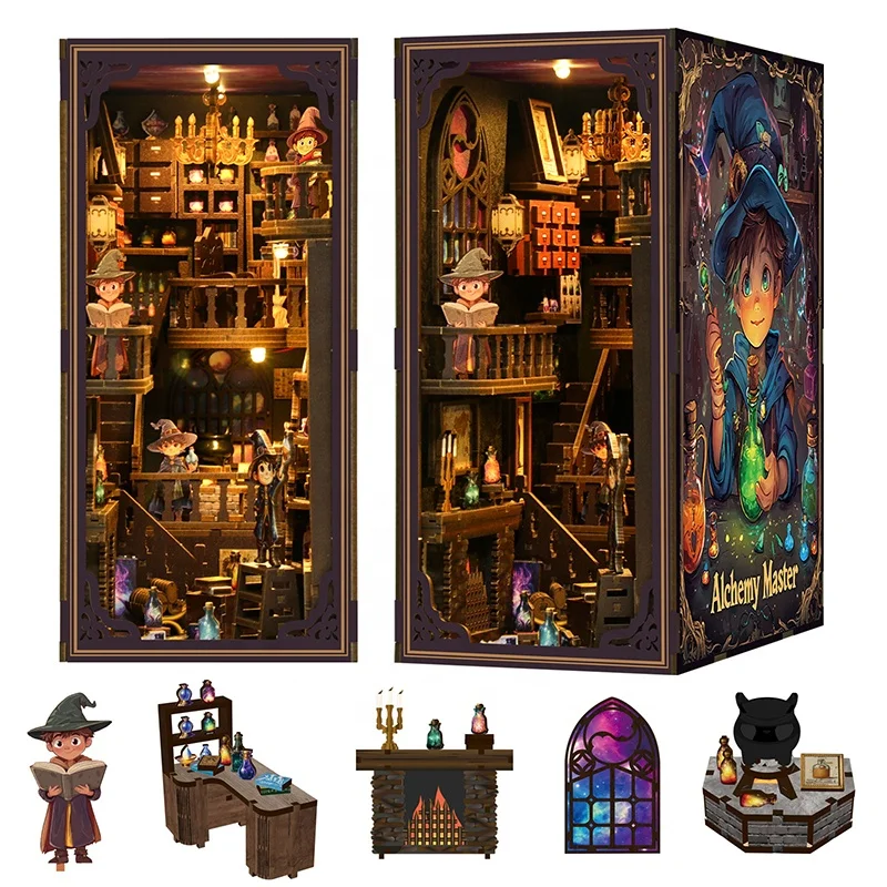 Kit Fai-da-Te 2026 Magic Diy House Miniature Book Nook in MDF, Miniature Book Nooks per Decorazione Biblioteca