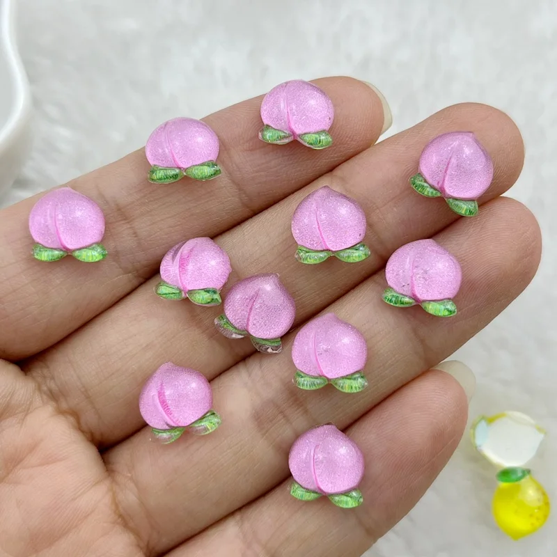 50pcs Resin Colorful Glitter Apple Grape Cherry Radish Fruit Nails Art Flatback Rhinestone Applique DIY Scrapbook Figurine Craft