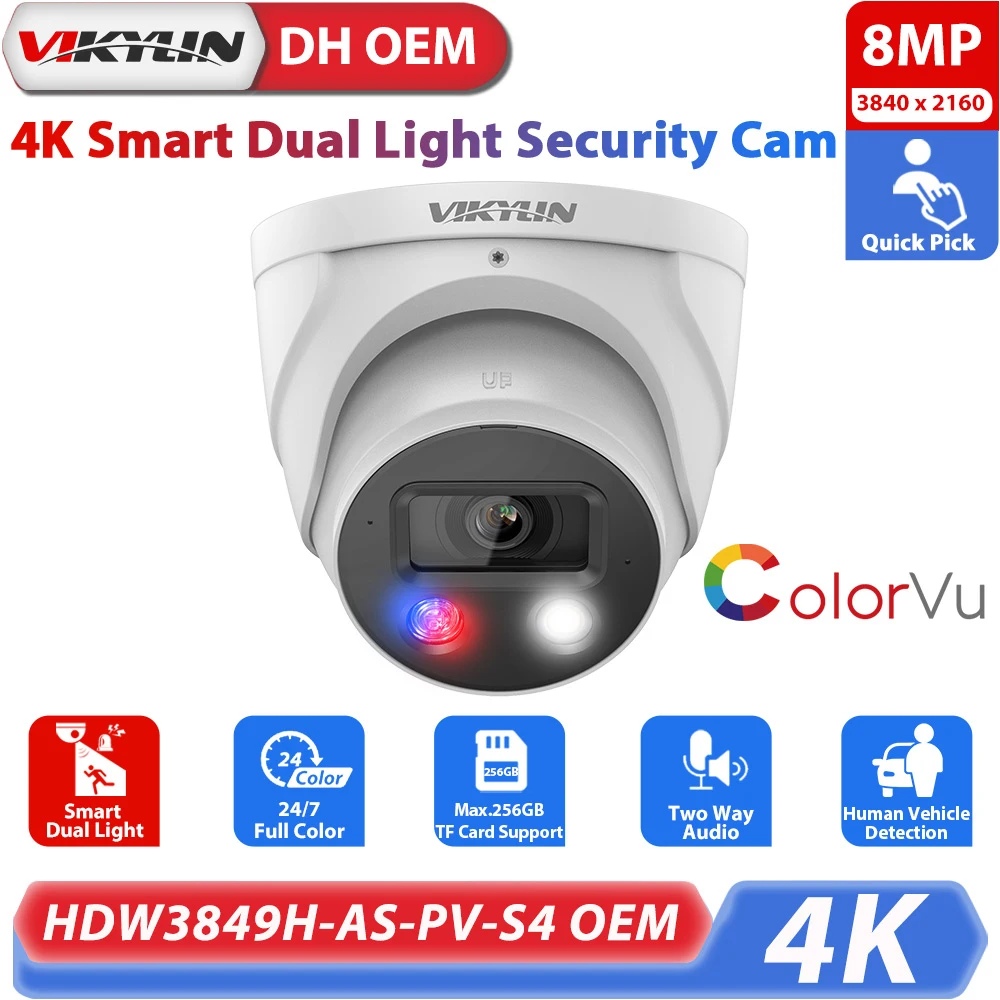 Vikylin 8MP WizSense Outdoor Security Camera For DHOEM 4K Full-Color HDW3849H-AS-PV-S4 OEM Tioc Cam 5MP Two Way Audio SD Alarm