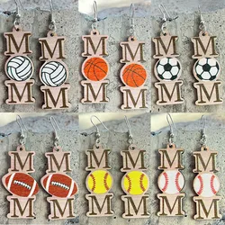 Mother's Day Earrings Wooden Letter Softball Basketball Baseball Mom Earrings for Women Mama Gifts Sport Football Jewelry