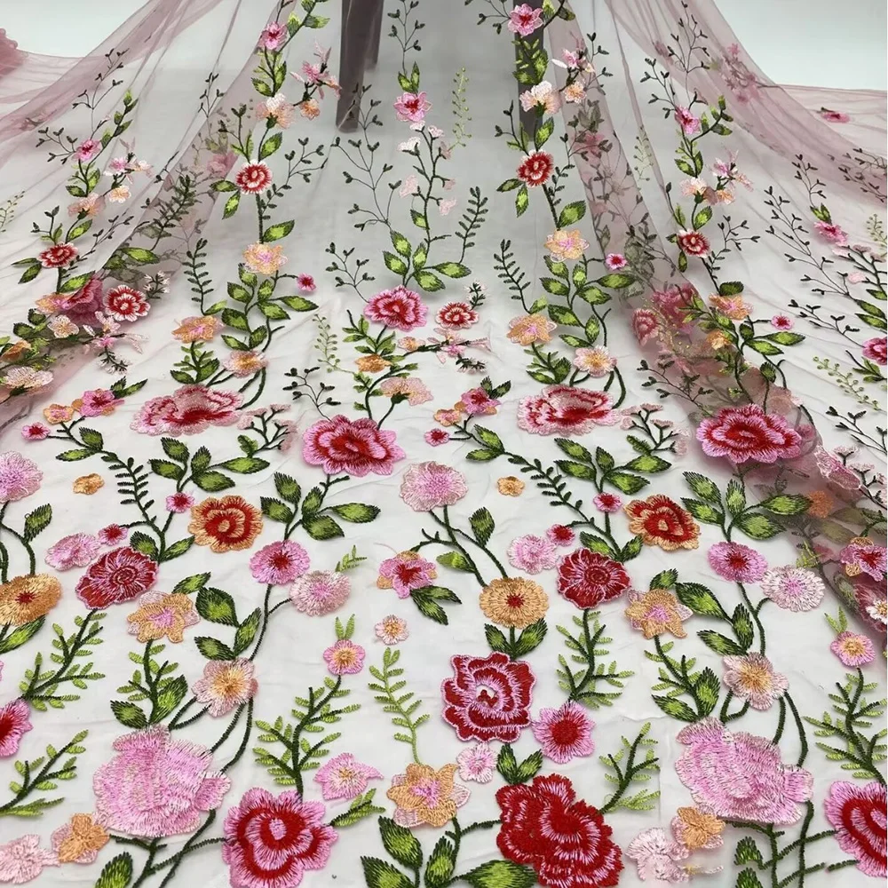 130x45cm Embroidered 3D Floral Vine Lace Tulle Fabric Sheer for Handmade Sewing Bridal Gown Prom Dress Clothes DIY Craft Project