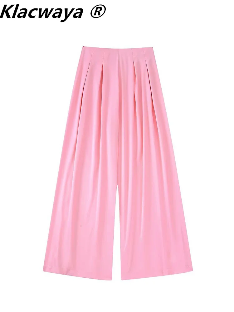 

Klacwaya Women Pants High Waist Trousers 2022 Fashion Women Clothing Wide Leg Pants Women Pink Casual Pants