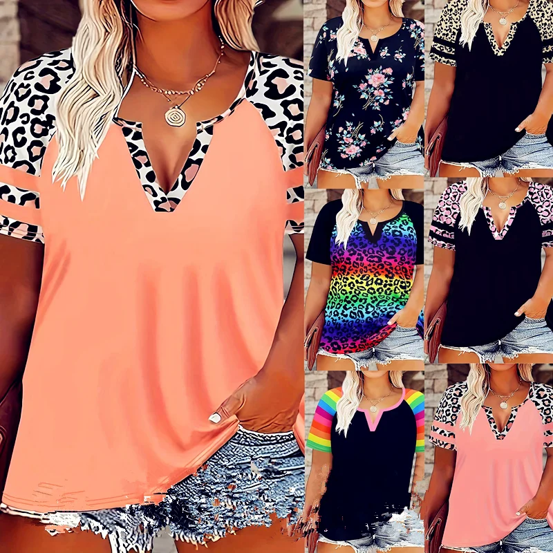 

Women Short Sleeve Sexy Tops Tees Leopard Summer Fashio Big Large Plus Size Casual Fashion Slim T Shirt Shirts Tees