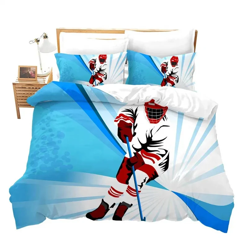 

Kids Ice Hockey Duvet Cover Full Hockey Player Pattern Bedding Set Winter Sports Theme Quilt Cover for Youth Teen Boy Room Decor