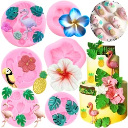 Flamingo Tropical Leaf Silicone Mold Plumeria Hibiscus Flower Fondant Molds Bird Pineapple Chocolate Molds Cake Decorating Tools