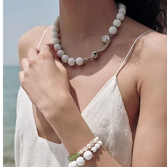 

Jenny&dave Beaded Necklace Bracelet Beaded Necklace White Porcelain Stone Natural Blue Round Bead Bracelet