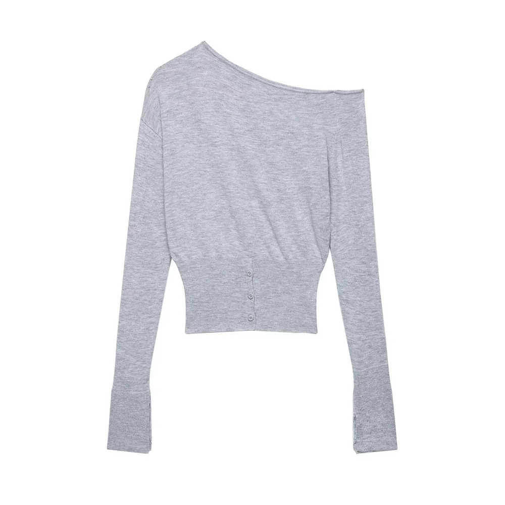 خريف جديد وصول النمط الأوروبي والأمريكي المرأة أزياء بسيطة تنوعا خارج الكتف الشق سترة برقبة على شكل v