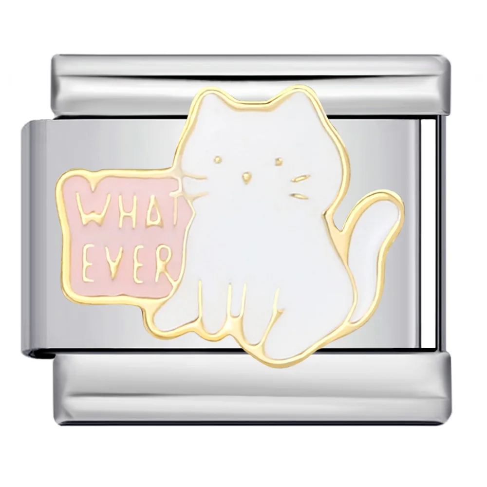 Cute Pink Cat Puppy Cow Animal Italian Charm Links Fit 9mm Stainless Steel Bracelet Jewelry DIY Making Jewellry For Gift