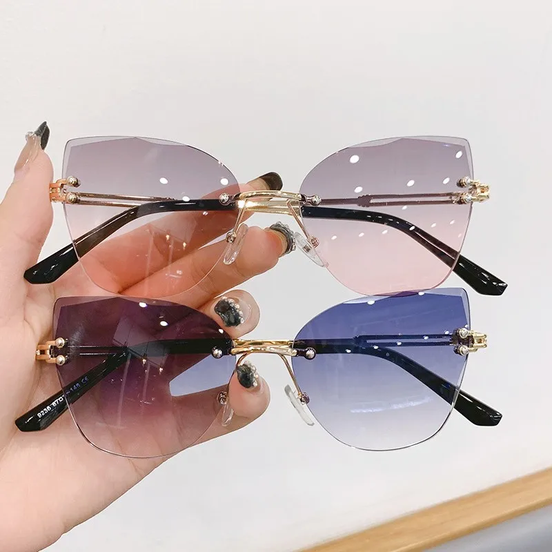 

KLASSNUM Vintage Rimless Sunglasses Women Men Steampunk Eyeglasses New Fashion Cat Eye Gradient Sun Glasses UV400 Shades Goggles