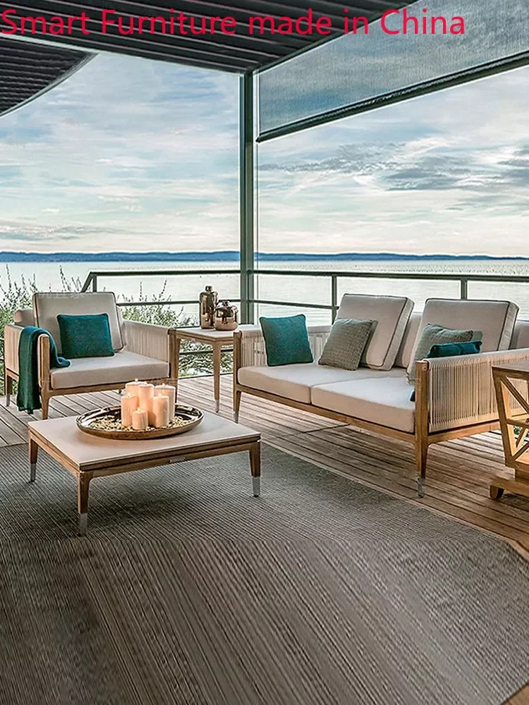 

Индивидуальный уличный плетеный диван из массива тикового дерева из ротанга, журнальный столик для одного человека, сад в китайском стиле, двор,