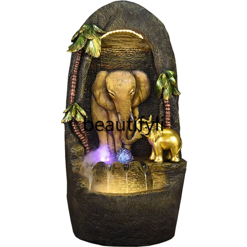 

Living room feng shui wheel flowing water fountain courtyard entrance elephant lucky bonsai floor creative ornament