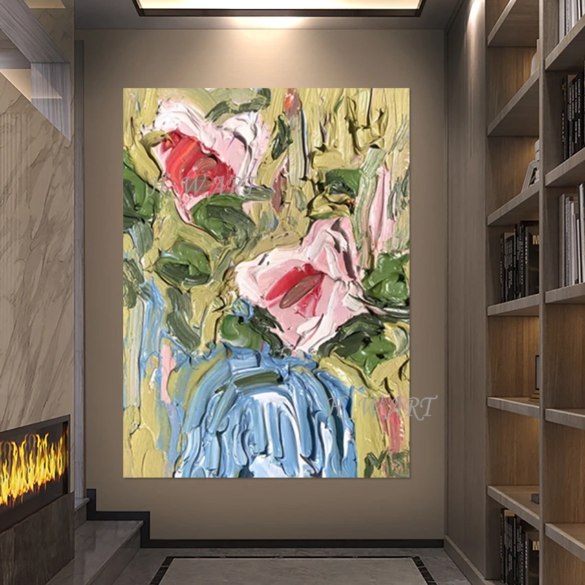 

Акриловые картины маслом без рамы, большой размер, красивые цветы, текстурированный художественный декор, холст, стена, абстрактный дизайн, картина ручной работы