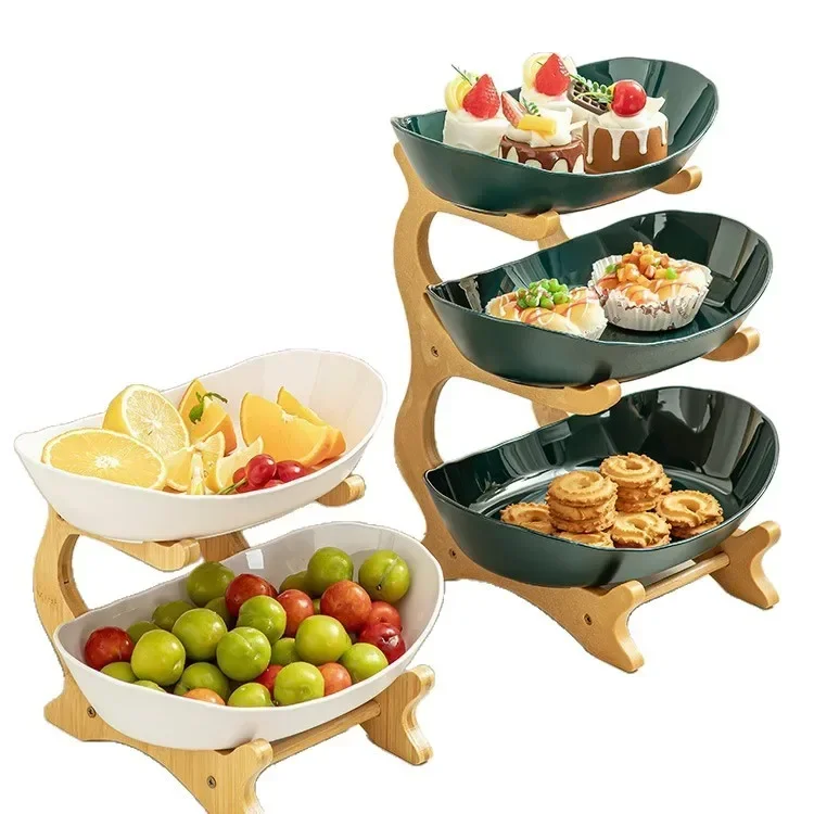 

1pc Wooden-framed plastic fruit tray, living room snack, nut and candy holder, home-use tea snack and fruit tray with a high-end