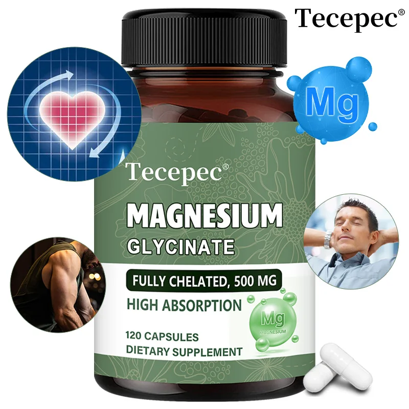 Magnesium Glycinate Chelate 500 mg - Highly Absorbable Magnesium Supplement for Women and Men - Heart, Sleep, Nerve and Bone Sup