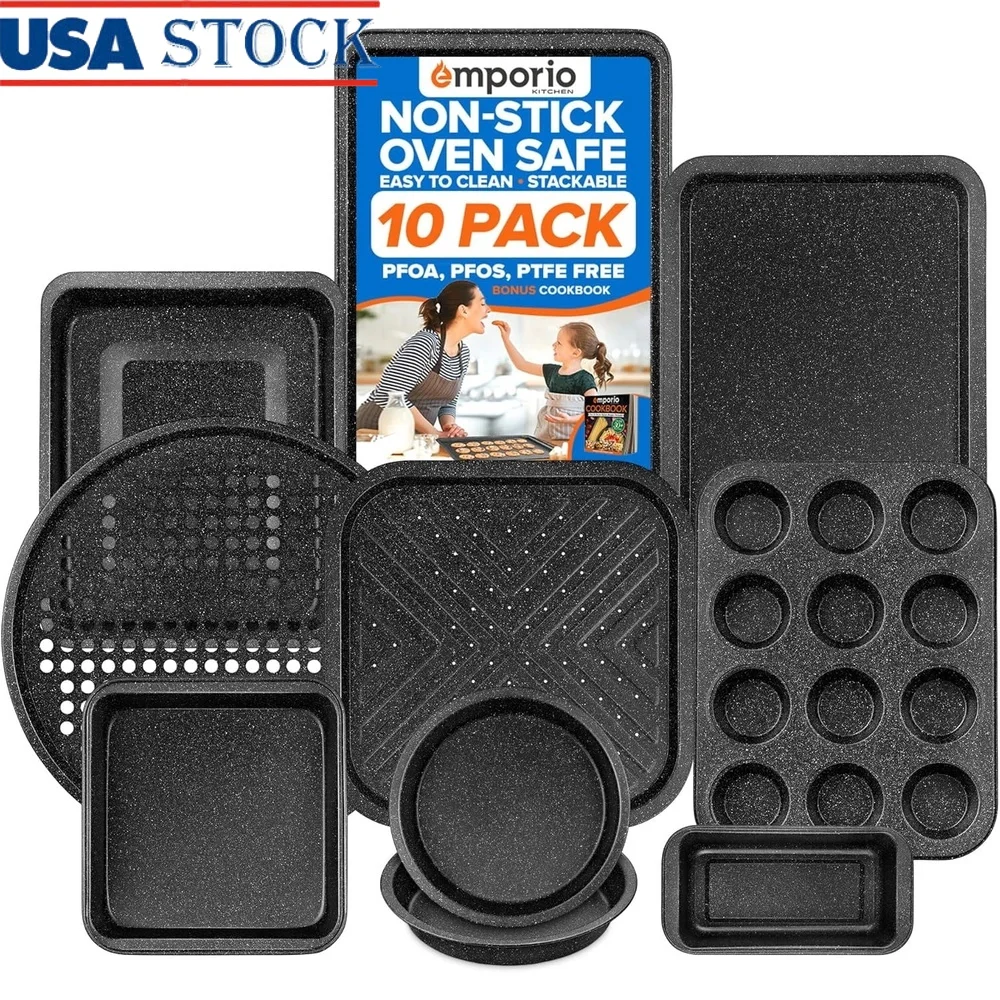 

Stackable Nonstick Baking Pan Set Carbon Steel Bakeware Set Recipe Booklet Oven Safe Cookies Roasting Muffins Pizza