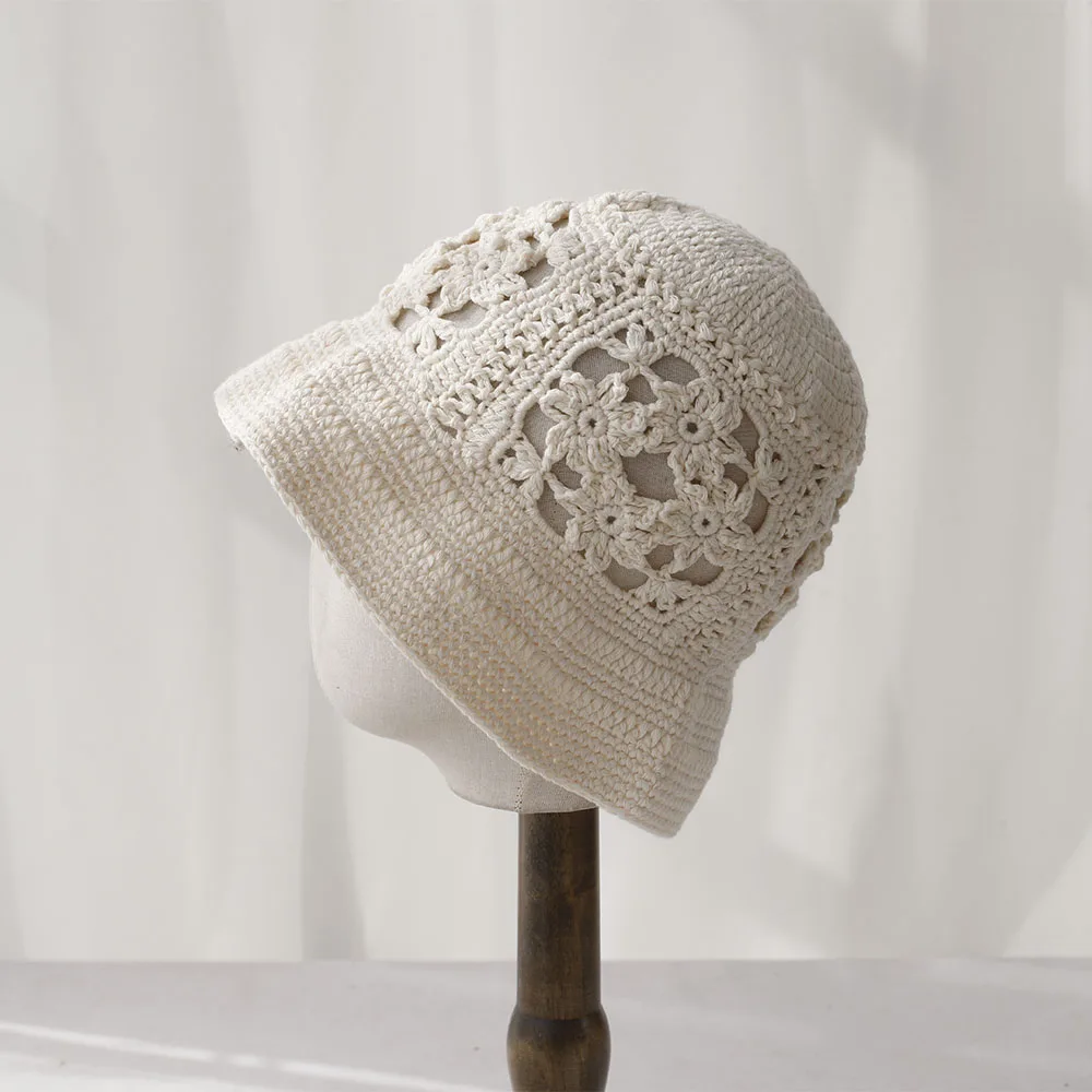 2025 Handgefertigte Neue Blumen Y2K-Stil Gewebte Strickmütze Russische Damen Luxus Panama Mode Bucket Hat – Detail 6