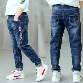 3-12 Years Spring Autumn Boys Jeans Letter M Slim Fit Style Casual Long Trousers For Kids Handsome Children Birthday Present