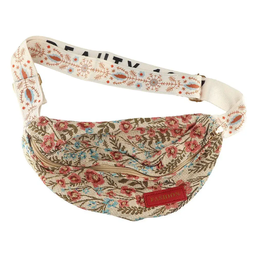 

Elegant Nylon Canvas Crossbody Bag Large Capacity Korean Style Canvas Chest Bag Banana Bag Phone Bag Flower Waist Bag Streetwear