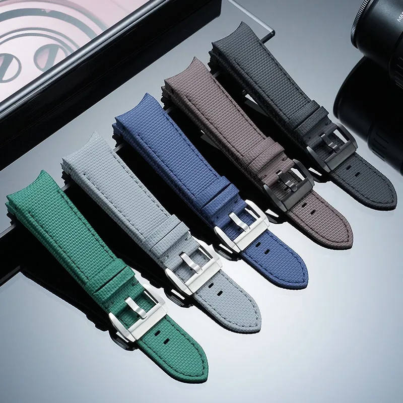 23mm FKM Rubber Watchband for Blancpain 50 Fathoms 50 Finds 5000 Series 43MM Curved Nylon Pattern Fluororubber Watch Strap Men