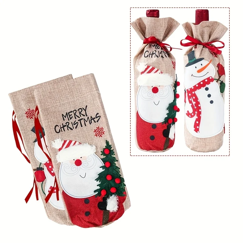 1/2pcs Elegant Christmas Wine Bottle Bags with Snowman & Santa Claus Design  Durable Reusable Wine Bottle Covers for Xmas