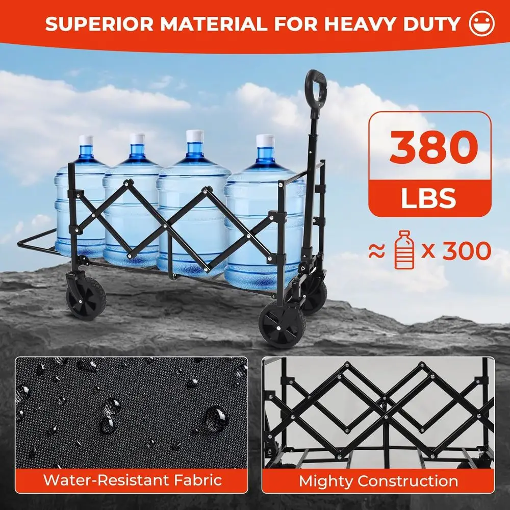 Folding Utility Cart with Wheels, 380lbs Capacity, Compact Design for Outdoors & Grocery Hauling (Army Green)