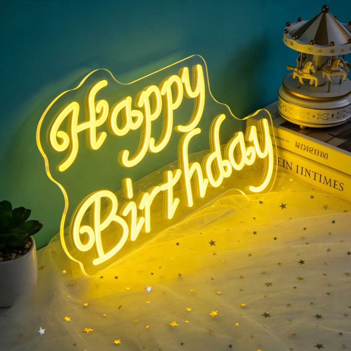 Happy Birthday Neon Sign LED Light Decor USB Rechargeable Wall Art Night Light for Bedroom Living Room Kids Room Table Top Desk