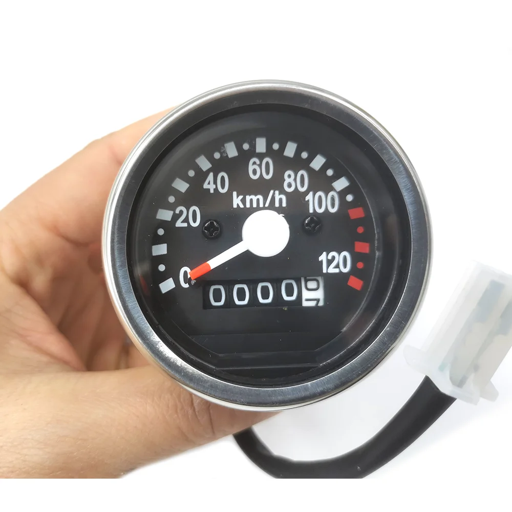 Black Universal Motorcycle Cafe Racer Speedometer Odometer Gauge 0-120 Km/h Instrument with LED Indicator