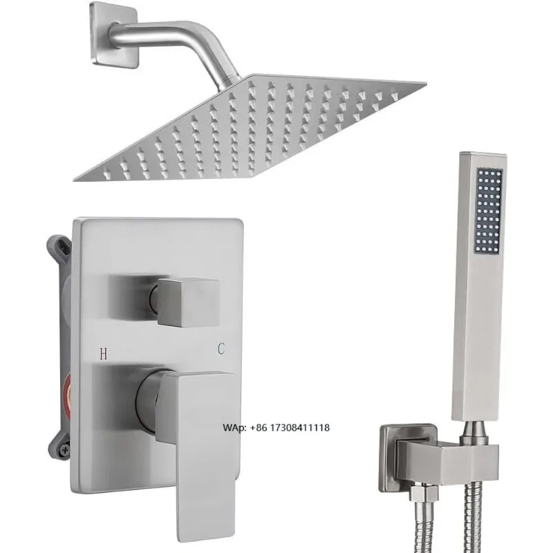 

Shower faucet set 8-inch rain shower head and handheld shower high pressure valve and trim