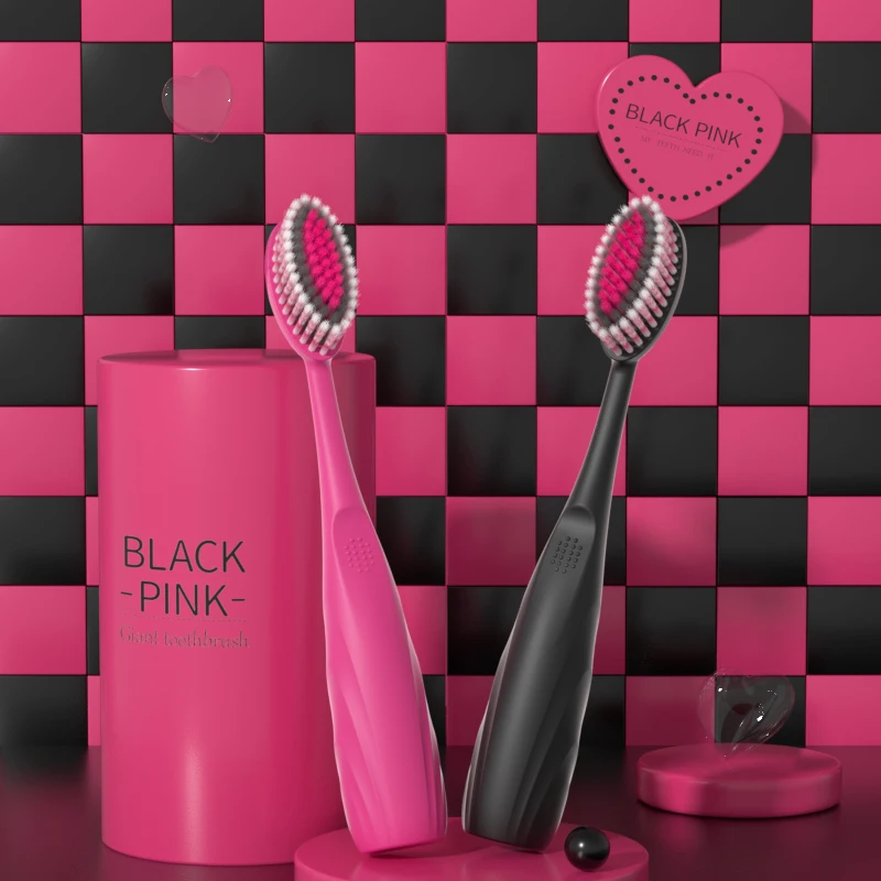 GLORYIN [8PCS] [4-PCS] black pink series large brush head, mountain shaped brush surface, efficient cleaning soft bristled