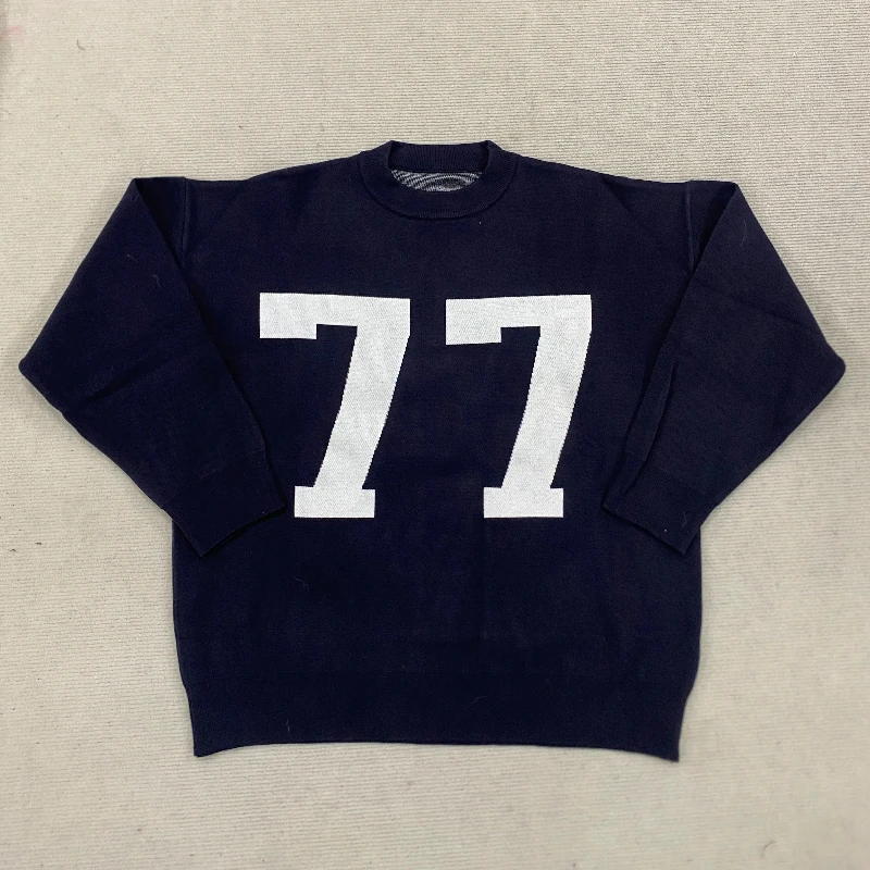 

Ленивый повседневный контрастный цвет 77 номер жаккардовый пуловер с длинными рукавами американский Y2K осень зима свободный теплый женский пригородный свитер